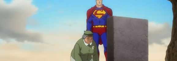 Superman visits the grave site of Jonathan Kent