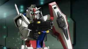 O-Gundam from Gundam-OO wielding its beam rifle and shield