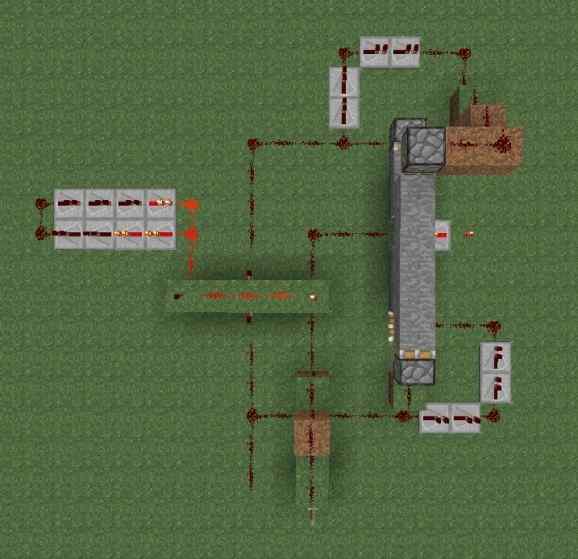 An example of a semi-complex redstone circuit.