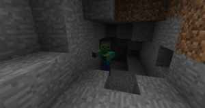 A typical cave with monsters in Minecraft.