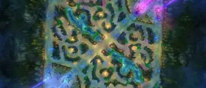 Summoner's Rift, the most popularly used battleground in League of Legends.