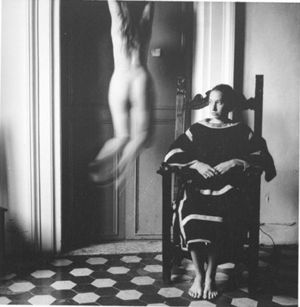 "Untitled, Rome" (1977-1978) In this image, Woodman hangs from a doorframe like a ghost in the home of an unsuspecting woman.