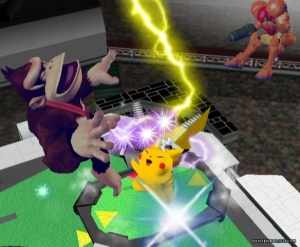 Super Smash Bros. Melee game play, while paused. Check out Pikachu's classic Thundershock! Image from nintendolife.com.