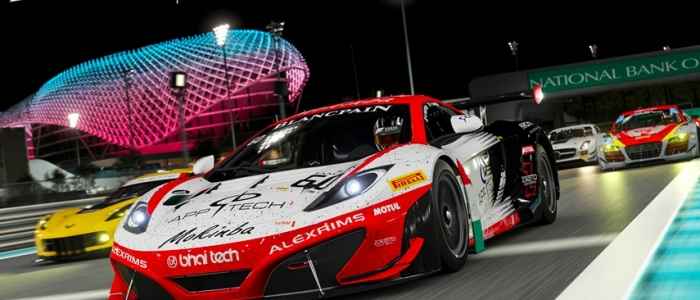 Forza 6 night racing at the Yas Marina circuit. 
