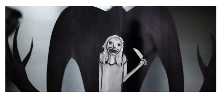 The threatening mother, controlled by a monstrous shadow, in the Babadook's picture book...