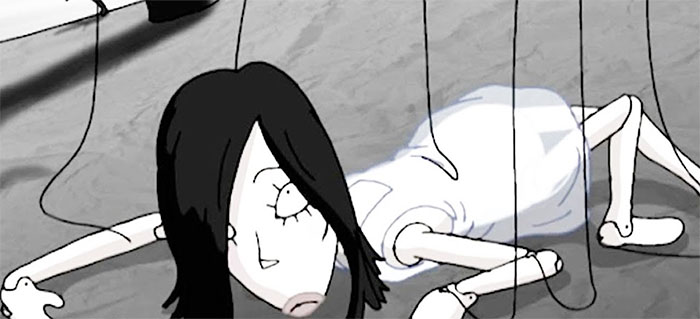 Black and white animation showing Ginger's story