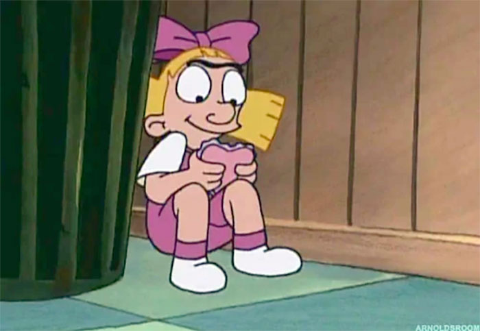 Helga clutching a Valentine card