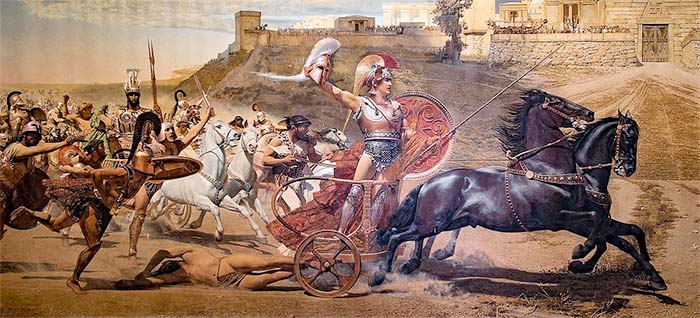 The triumphant Achilles in battle