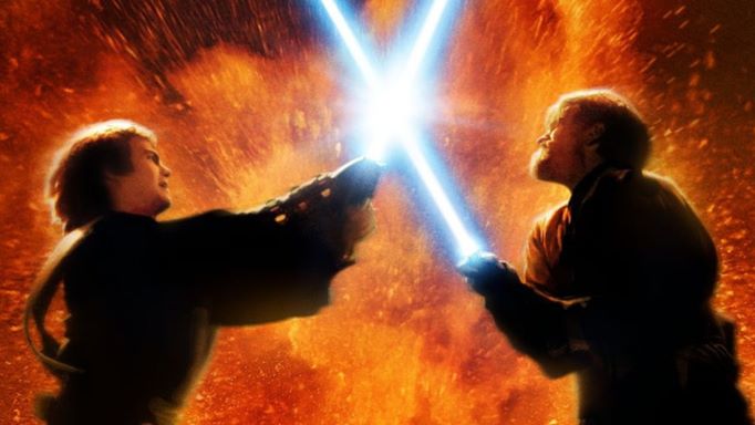 Anakin fights his mentor, Obi-Wan Kenobi