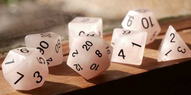 Typical set of seven different dice