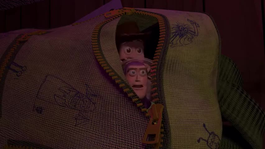 Woody and Buzz trapped in Sid's room