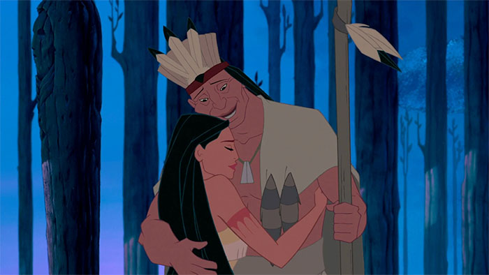 Pocahontas and her father Powhatan