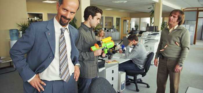 The Stromberg office environment, featuring the series' three male leads
