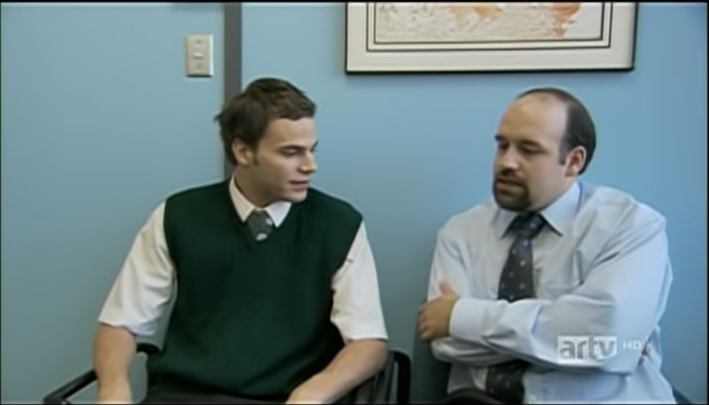 Louis Tremblay (left) speaks to his boss, David
