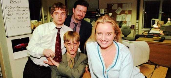 The four main characters of the original British Office