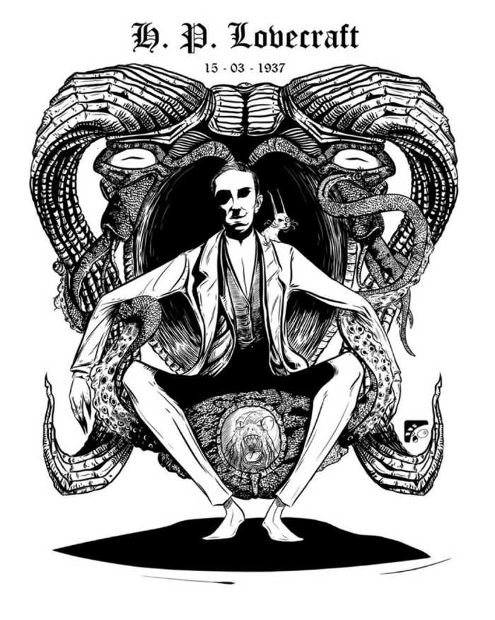 Lovecraft sitting on a throne