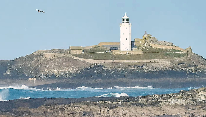 Godrevy lighthouse in St Ives bay on the Cornish coast