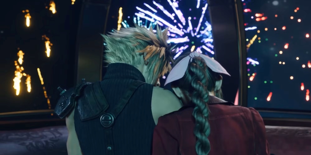 Cloud and Aerith on the Ferris Wheel of the Golden Saucer