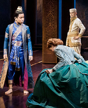 Jon Viktor Corpuz as Prince Chulalongkorn, Kelli O'Hara as Anna & Ken Watanabe as the King of Siam in The King and I